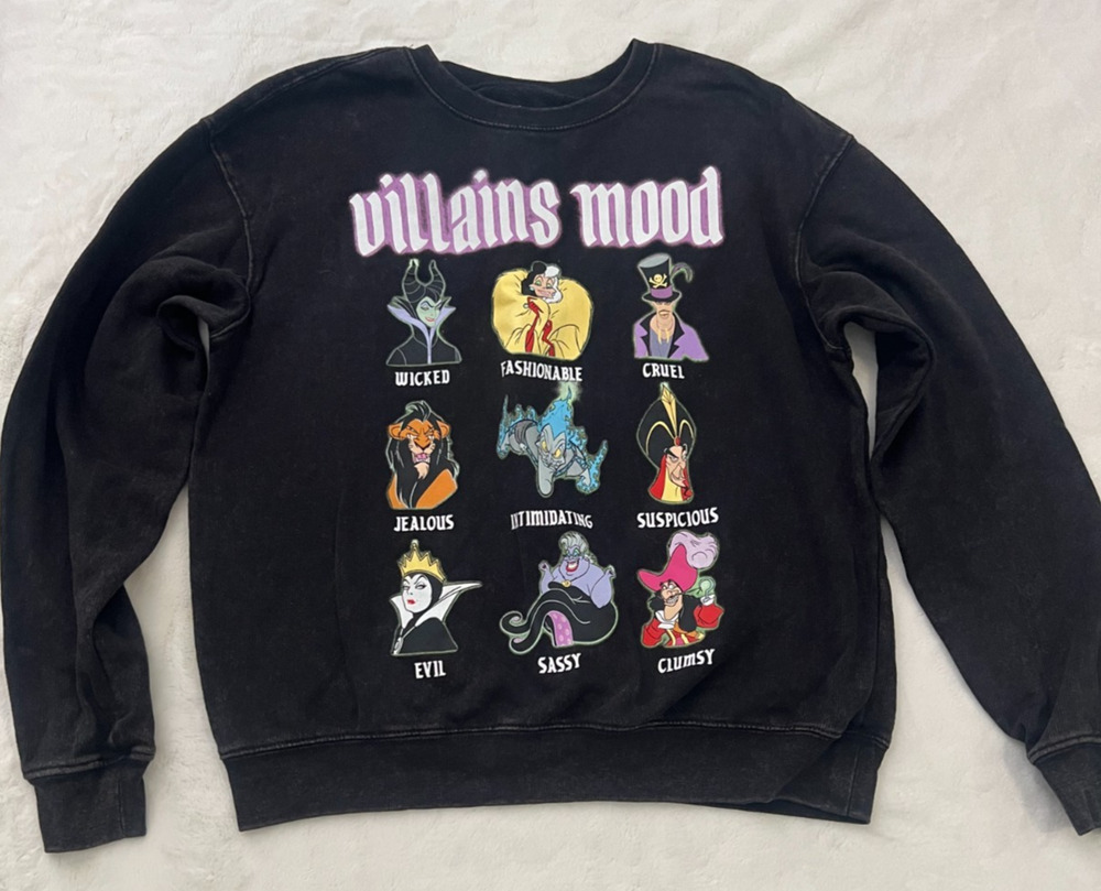 Disney Villains Sweatshirt Womens M Black Maleficent Cruella Ursula Crewneck